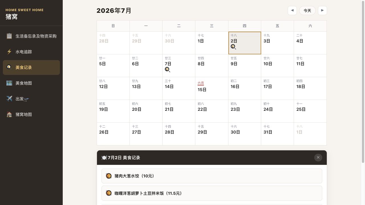 猪窝 v0.3.0 美食日历日期详情状态