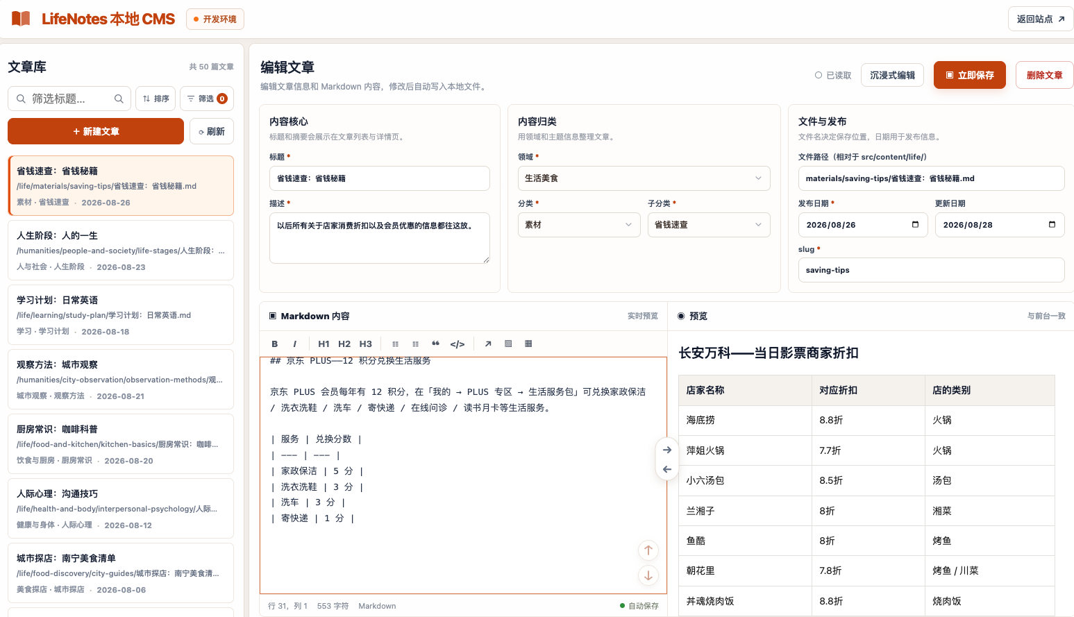 常识笔记 v1.3.0 后台 UI 浏览图